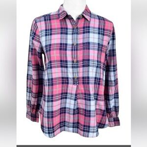 J. Crew Women’s Popover Top Plaid Long Sleeve Half Button Front Size Small EUC